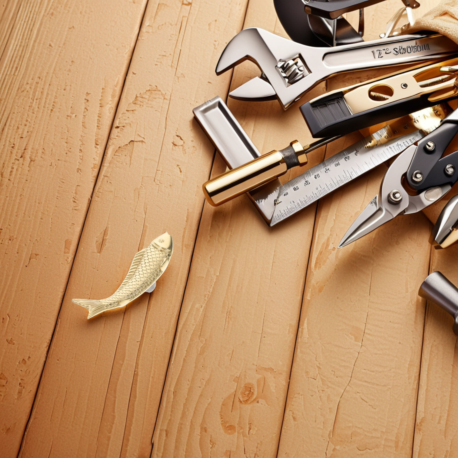 Unique Furniture Hardware - Gagang Kabinet Kuningan Berbentuk Ikan, Tarikan
