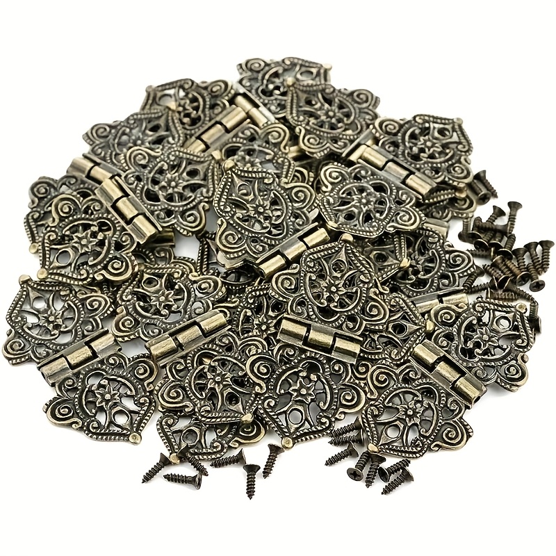 Furniture Hardware Vintage - 8 Buah Engsel Bunga Berongga Paduan