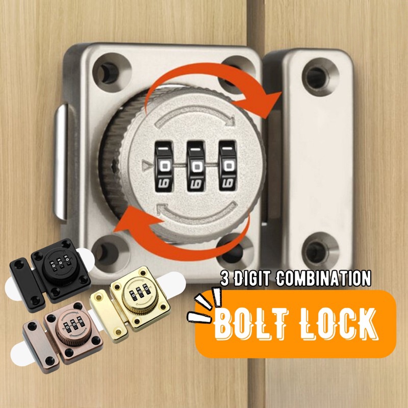 Barrel Bolt Slide - Kunci Pengaman Rumah Kombinasi 3 Digit,